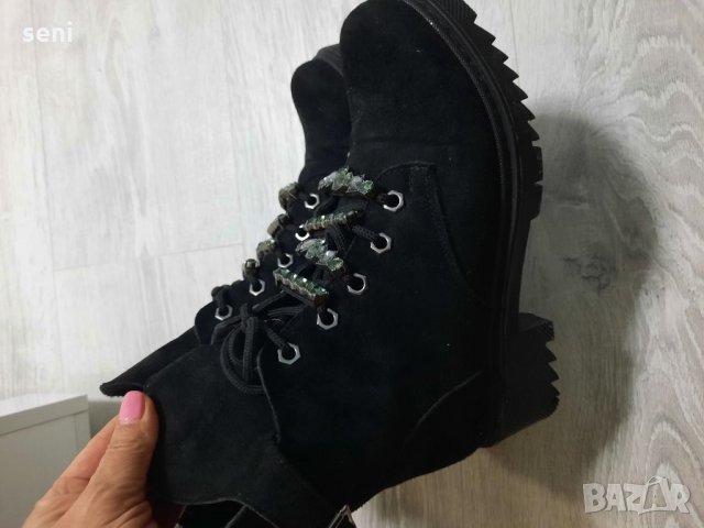 Велурени кубинки, снимка 2 - Дамски ботуши - 35075964