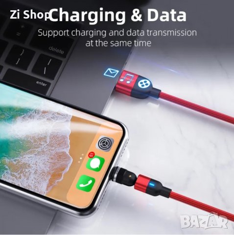 3А бързо магнитно зарядно, магнитен кабел 540°, micro USB, Type C, i-phone трансфер на данни 480Mbps, снимка 10 - USB кабели - 39565066