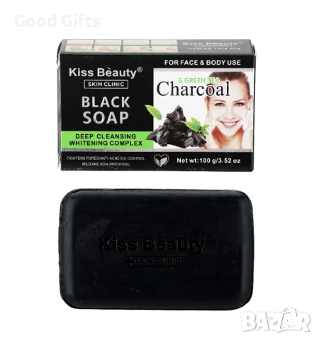 Сапун с активен въглен и зелен чай Black Soap, снимка 4 - Козметика за лице - 51187478