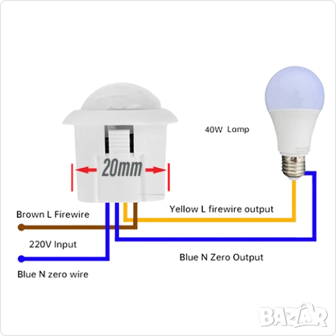 D203S ,чип PIR Sensor , модул Инфрачервен сензор  за движение  40W 220V, снимка 2 - Друга електроника - 51545357