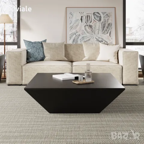 Модерна Минималистична дървена трапецовидна холна масичка за кафе с място за съхранение, дъбов фурни, снимка 12 - Маси - 48397525