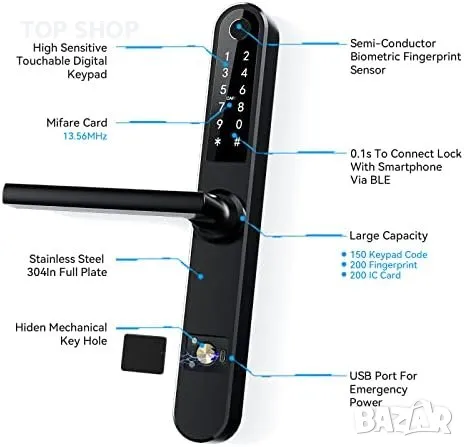 Нова Интелигентна смарт ключалка за врата с код Дом Сигурност Цифров сензорен екран, снимка 7 - Други - 49217210