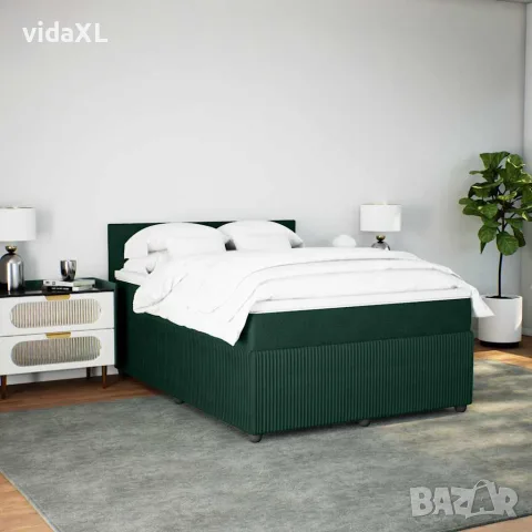 vidaXL Боксспринг легло с матрак, зелена, 140x190 см, кадифе, снимка 3 - Спални и легла - 56146925