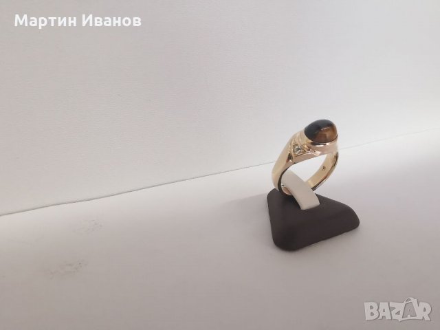 Златен пръстен с тигрово око , снимка 3 - Пръстени - 33719601