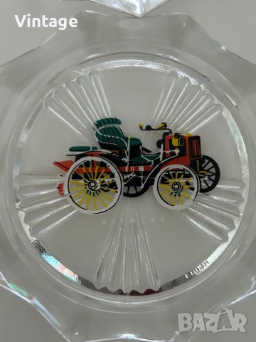 Винтидж стъклени чинии  4 броя с ретро коли , снимка 5 - Колекции - 53983710