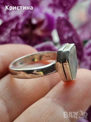 Сребърен пръстен с Лунен камък, снимка 3 - Пръстени - 53905471