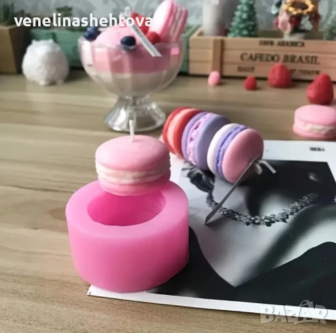 Силиконов молд френски макарон за фондан за декорация на торта свещи смола 