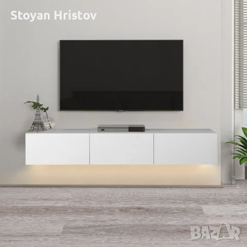ТВ ШКАФ за телевизор с LED осветление в бял цвят 180×29.5×29.5cm., снимка 4 - Шкафове - 55793147