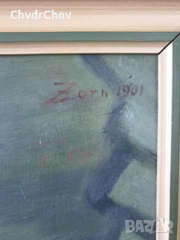 70x59см репродукция 1954г по Zorn 1901г/стара шведска картина масло върху фазер/женски портрет/рамка, снимка 8 - Картини - 50702506