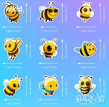 50 бр Пчели Пчелички Пчела самозалепващи лепенки стикери за украса декор ръчна изработка, снимка 2 - Други - 42359471