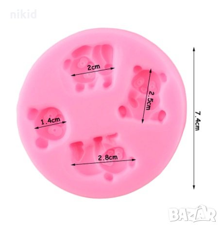 4 малки Панди Панда мечета мече силиконов молд форма за фондан шоколад декор, снимка 2 - Форми - 30343184