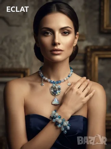 Авторски комплект къс чокър и гривна "Mystic Blue Choker & Bracelet Set"