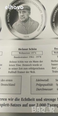 Сребърни юбилейни медали Fussball-Weltmeister Deutschland 1954, 1974, 1990г, снимка 8 - Нумизматика и бонистика - 44291260