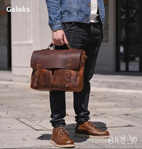 Мъжка кожена  ретро чанта “WIECZNE” Луксозна кафява Crazy Horse* кожа!, снимка 16 - Чанти - 51700203