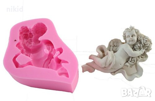 Голям ангел лежащ в рози силиконов молд форма фондан гипс шоколад