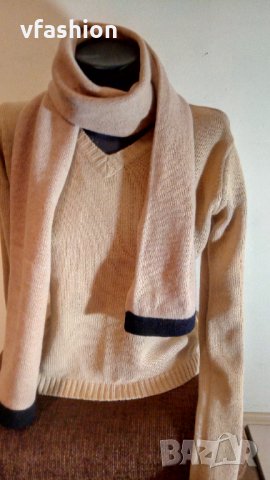 Вълнен пуловер BSK, бежев, снимка 7 - Блузи с дълъг ръкав и пуловери - 35203846