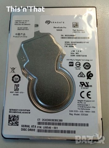 Твърд диск за лаптоп Seagate BarraCuda Pro, 500 GB, 7200 RPM, 128 MB, ST500LM034