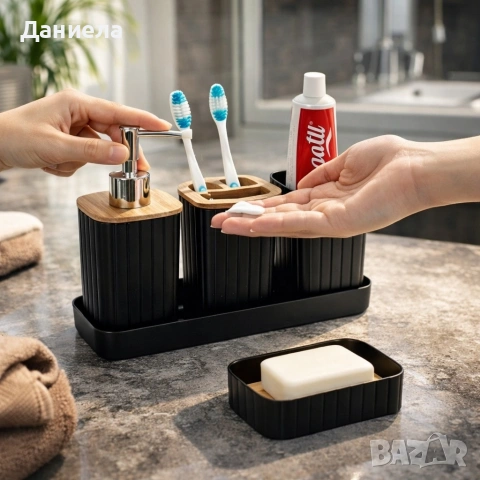 Комплект аксесоари за баня 5 части с табла Cheffinger , снимка 5 - Други стоки за дома - 53166503