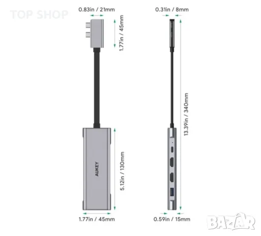 ХЪБ AUKEY CB-C81 2*USB 3.1, снимка 3 - Друга електроника - 48694067
