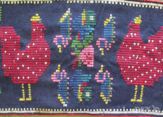 19 век Фолк Арт Ръчно Тъкана и Бродирана Вълнена Възглавница, снимка 7 - Антикварни и старинни предмети - 35196536