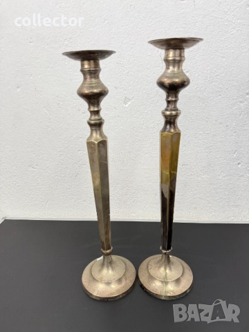 Чифт посребрени бронзови свещници. №7772, снимка 4 - Колекции - 52839596