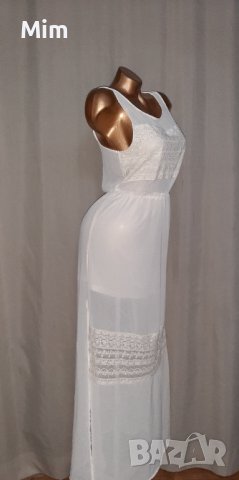 Н&М 36 Бяла, дълга ,ефирна рокля с дантела , снимка 6 - Рокли - 37794181