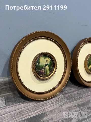 Кръгла антикварна картина, комплект от две, снимка 7 - Картини - 52814400