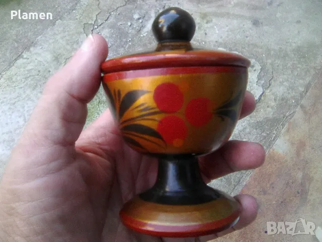 Дървена руска захарничка изрисувана Хохлома, снимка 1