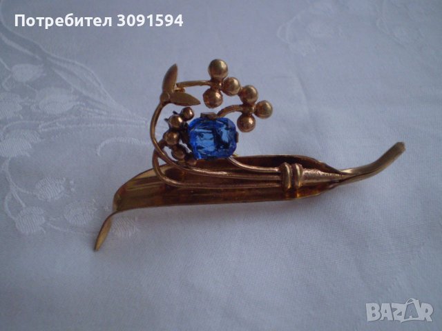 Арт Деко брошка цвете жълт метал , снимка 3 - Антикварни и старинни предмети - 39277401