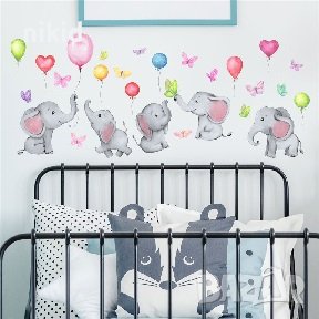 5 слончета слон слонче слона детски стикер за стена детска стая самозалепващ, снимка 1 - Други - 38205918