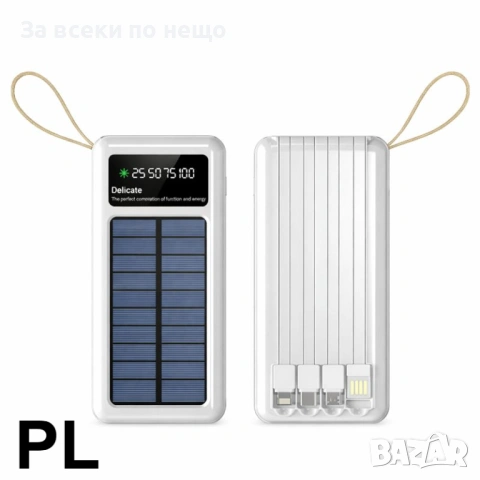 Соларна батерия с LED диспей 10 000 mAh – Power Bank KLGO KP-97 с 4 вградени кабела Код P2007, снимка 4 - Външни батерии - 53936345