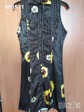 Сатенена рокля на слънчогледи с ефектен гръб, снимка 2 - Рокли - 29947007