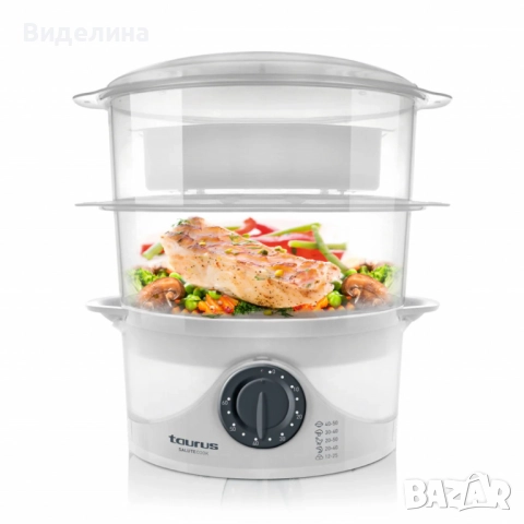 Уред за готвене на пара Taurus Salutecook 800W, 6 л, таймер 60 мин, 2 съда за готвене, снимка 2 - Уреди за готвене на пара - 51990143