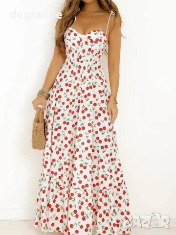 Дълга лятна рокля с череши   ХС С М Л  