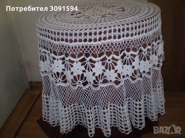  Винтидж ръчно плетена бяла памучна покривка за маса 