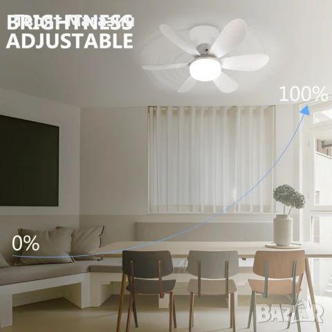 Модерна LED вентилаторна лампа "Цвете" – 40W, с дистанционно | Ø 52 см, снимка 3 - Лампи за таван - 51081046