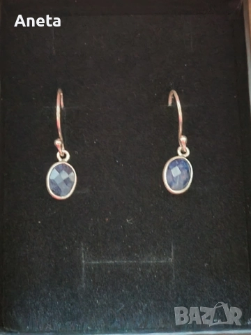 Нежни малки обеци с малки камъни розов кварц и сапфир, снимка 4 - Обеци - 52505571