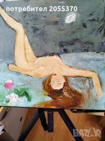 САМА В НОЩТА. Рисувана маслена картина върху платно с подрамка., снимка 4 - Картини - 35289835