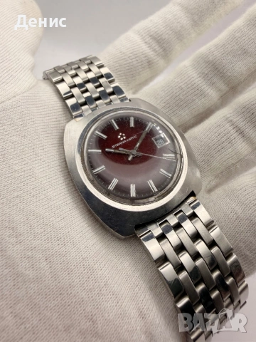 ETERNA-MATIC Automatic Date – Red Dial TV Case 70s Vintage, снимка 2 - Мъжки - 54201985