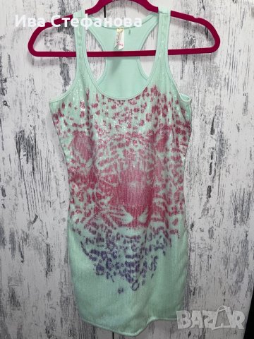 Рокля потник с пайети зелена с тигър , снимка 2 - Потници - 37577199