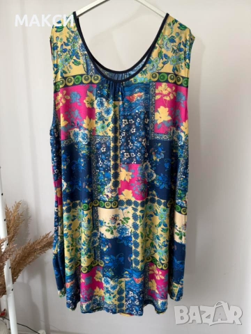 Макси силно еластична мека лятна клоширана рокля/туника без ръкави в красив модерен десен в два десе, снимка 3 - Туники - 54068921