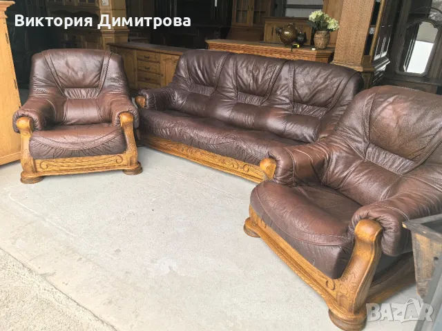 Комплект: Триместен диван + 2 фотьойла , снимка 2 - Дивани и мека мебел - 49691067