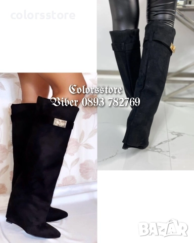 Ботуши на платформа - черен велур - K-40