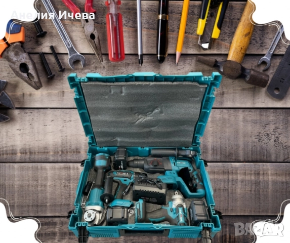 Комплект от акомулаторен перфоратор; ъглошлайф 125 мм винтоверт 36V с 2 батерии в куфар и зарядно , снимка 2 - Други машини и части - 51457012