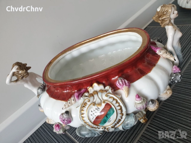 Meissen 37см-7кг/голяма стара Майсен порцеланова фигурална кутия с капак/супник, снимка 3 - Антикварни и старинни предмети - 51531969