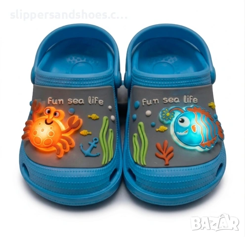 Детски светещи чехли морски мотиви – рак и рибка 25/30