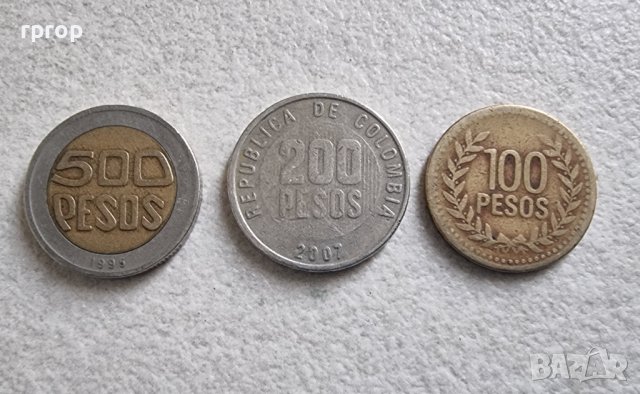 Монети . Колумбия. 100, 200 и 500 песос.