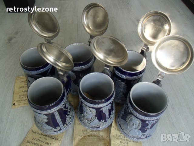 № 7142 лот 6 броя стари порцеланови халби   M & R   - с метални капаци  , снимка 5 - Други ценни предмети - 42214280