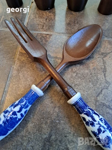 комплект прибори за сервиране дърво с порцелан    26/3, снимка 5 - Прибори за хранене, готвене и сервиране - 50762911