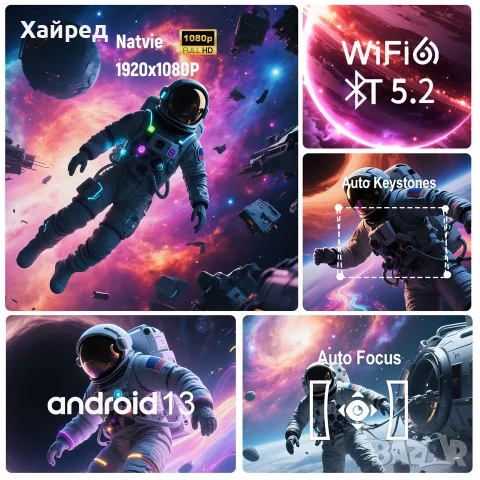 Проектор ORBER, 4K HD, 450 лумена, бял, Wi-Fi 6/Bluetooth, снимка 7 - Плейъри, домашно кино, прожектори - 55827489